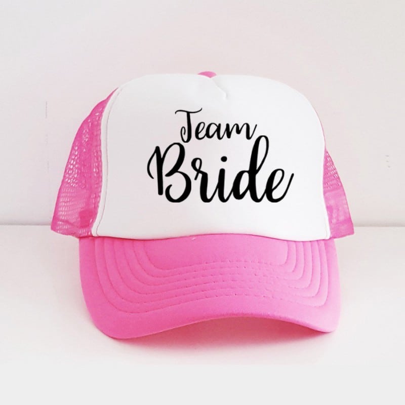 "Team Bride" Φούξια bachelorette καπέλο για τις φίλες της νύφης