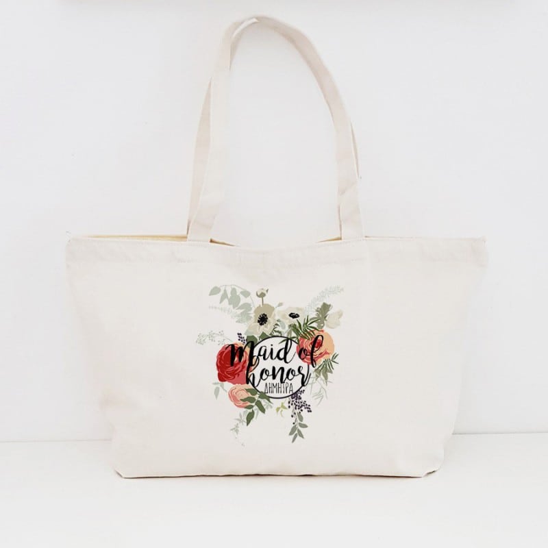 "Round Floral" Τσάντα κουμπάρας με φερμουάρ