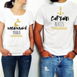 "Mermaid & Captain" Set Tshirt Για το Ζευγάρι