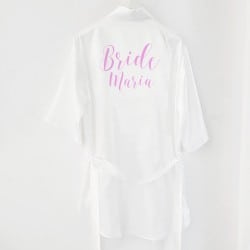 "Bride" Σατέν νυφική ρόμπα με ροζ εκτύπωση